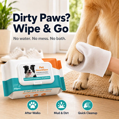50 Count Pet Grooming Wipes Value Pack, Extra Large Disposable Glove Wipes with Jojoba Oil, Hypoallergenic No-Rinse Deodorizing Wipes for Dogs, Mess-Free Paw Care, Dirt Removal & Outdoor Cleaning