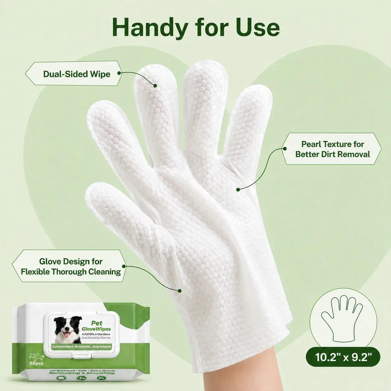 50 Count Pet Grooming Wipes Value Pack, Extra Large Disposable Glove Wipes with Jojoba Oil, Hypoallergenic No-Rinse Deodorizing Wipes for Dogs, Mess-Free Paw Care, Dirt Removal & Outdoor Cleaning