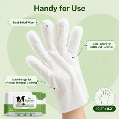 50 Count Pet Grooming Wipes Value Pack, Extra Large Disposable Glove Wipes with Jojoba Oil, Hypoallergenic No-Rinse Deodorizing Wipes for Dogs, Mess-Free Paw Care, Dirt Removal & Outdoor Cleaning