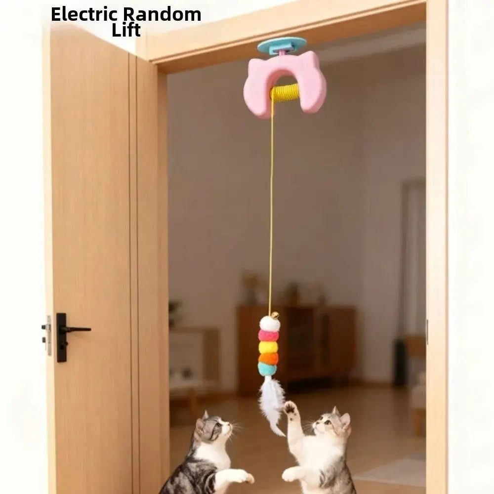 Viral Electric Hanging Cat Teaser Toy, USB Rechargeable Automatic Lifting Interactive Toy for Indoor Kitten Boredom Relief Chirping Flapping Bird Elastic Rope Hanging Cat Toy Multi Household Fun Game Door Clip Design Seek Motion Sensor Bore Pet Goods