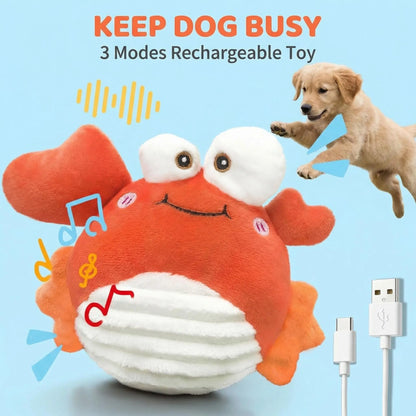 GUKCO Crab Interactive Dog Toy – Rechargeable Self-Play Toy with Motion-Activated Ball, 3 Modes (Music/Silent/Record) for Small Medium Dogs, Reduces Separation Anxiety, Puppy Teething Toy