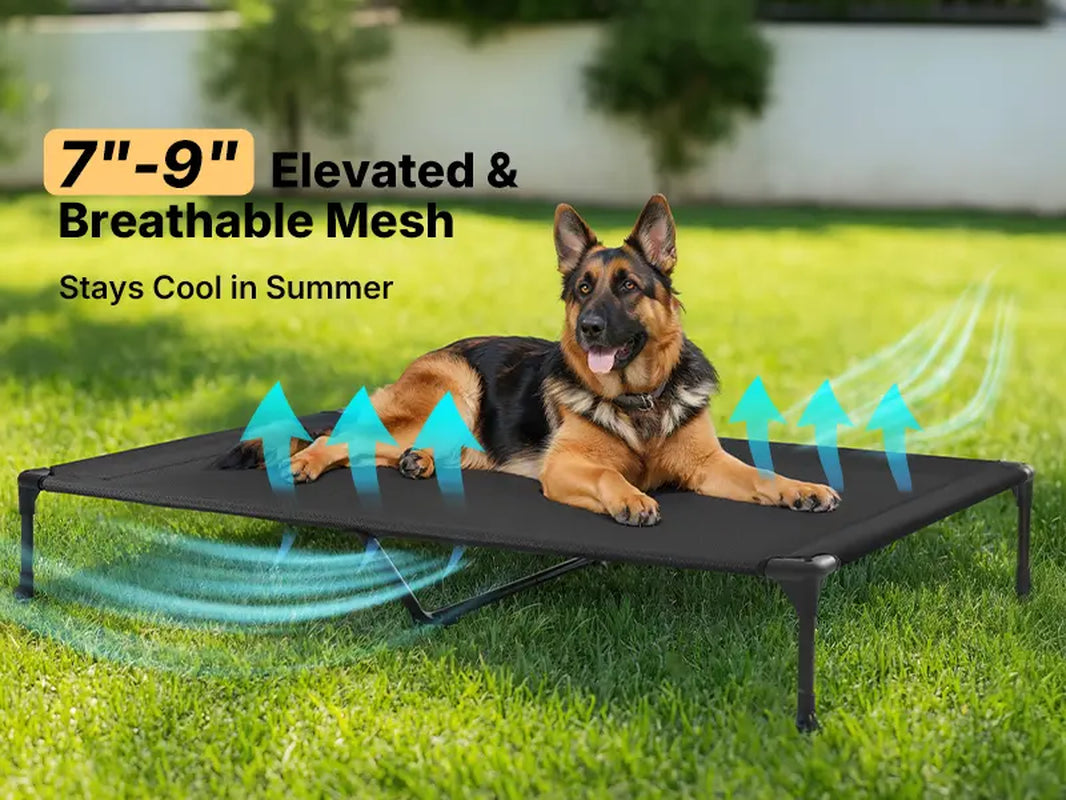 Veehoo Outdoor Elevated Dog Bed Large Sized Dogs, Large Cooling Raised Dog Cots Beds Training Platform off Ground Hammock with Breathable Mesh, No-Slip Feet, 42"X30", Black