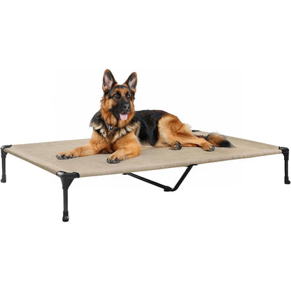 Veehoo Outdoor Elevated Dog Bed Large Sized Dogs, Large Cooling Raised Dog Cots Beds Training Platform off Ground Hammock with Breathable Mesh, No-Slip Feet, 42"X30", Black