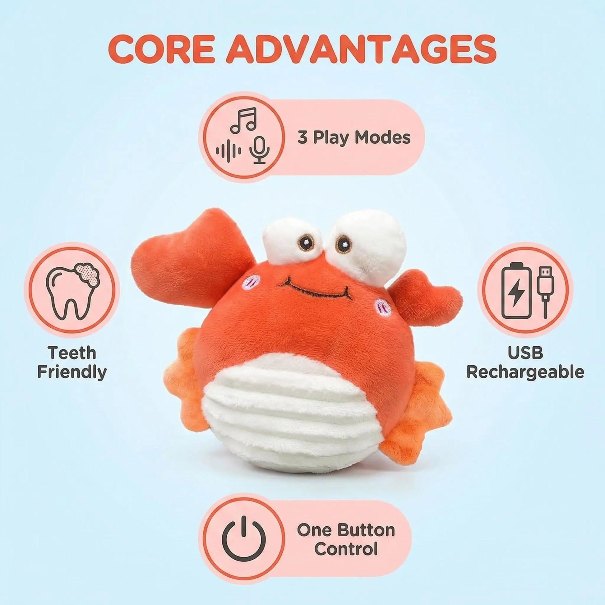 GUKCO Crab Interactive Dog Toy – Rechargeable Self-Play Toy with Motion-Activated Ball, 3 Modes (Music/Silent/Record) for Small Medium Dogs, Reduces Separation Anxiety, Puppy Teething Toy