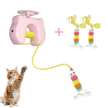 Viral Electric Hanging Cat Teaser Toy, USB Rechargeable Automatic Lifting Interactive Toy for Indoor Kitten Boredom Relief Chirping Flapping Bird Elastic Rope Hanging Cat Toy Multi Household Fun Game Door Clip Design Seek Motion Sensor Bore Pet Goods