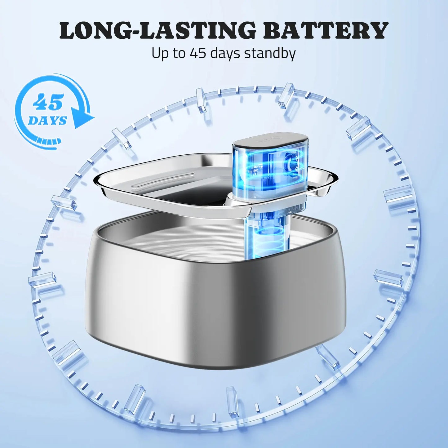Pawtners 108Oz/3.2L Wireless Automatic Water Feeder for Cats & Dogs, Stainless Steel Windowless Safe Drink Dispenser with 150° Motion Sensor, Quiet Pump-Free Leakproof Drinking Water Bowl with Smart Indicator Light